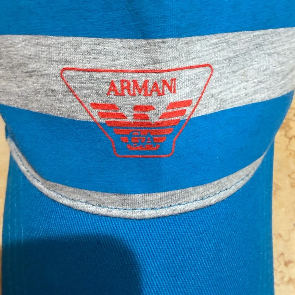 Armani Junior Blue and Gray Striped Cap new
